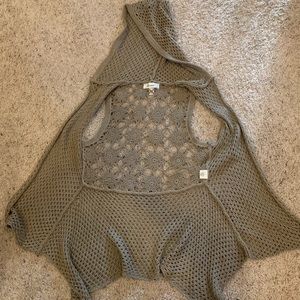 Tan Crochet Vest W/ Hood